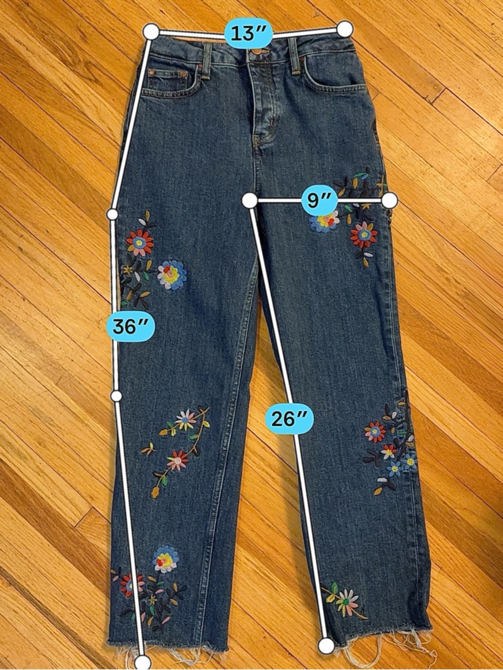 Boden Dark Blue Straight-Leg Jeans with Multicolor Floral Embroidery - Picture 5 of 11